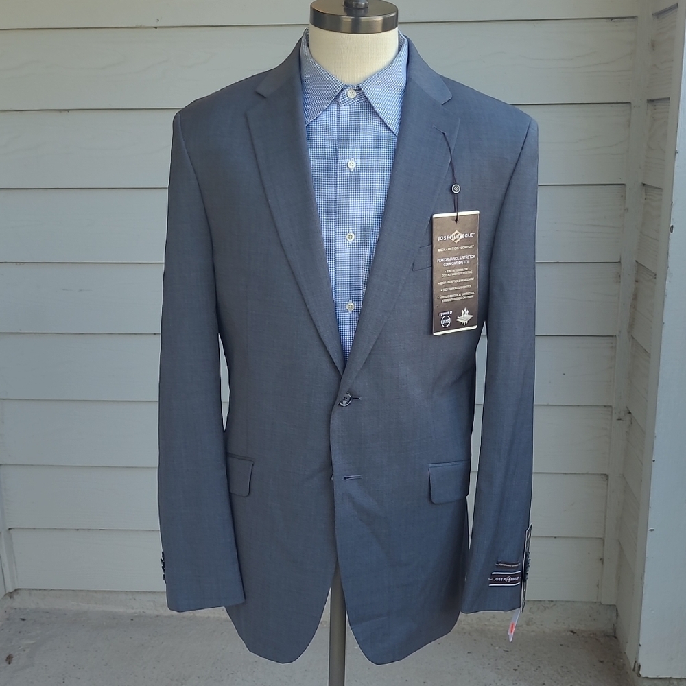 JOESEPH ABBOUD‎ Solid Grey 37.5 Wool Blend Sz 44 L Mens Sport Coat Blazer NEW